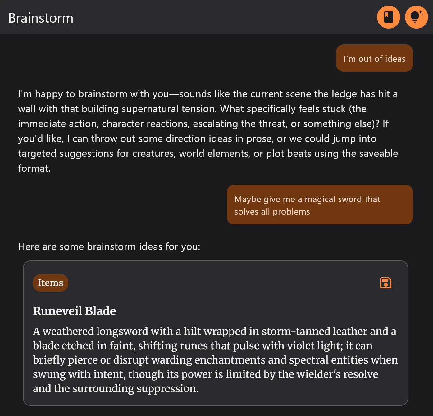 Brainstorming interface with AI suggestions and user input