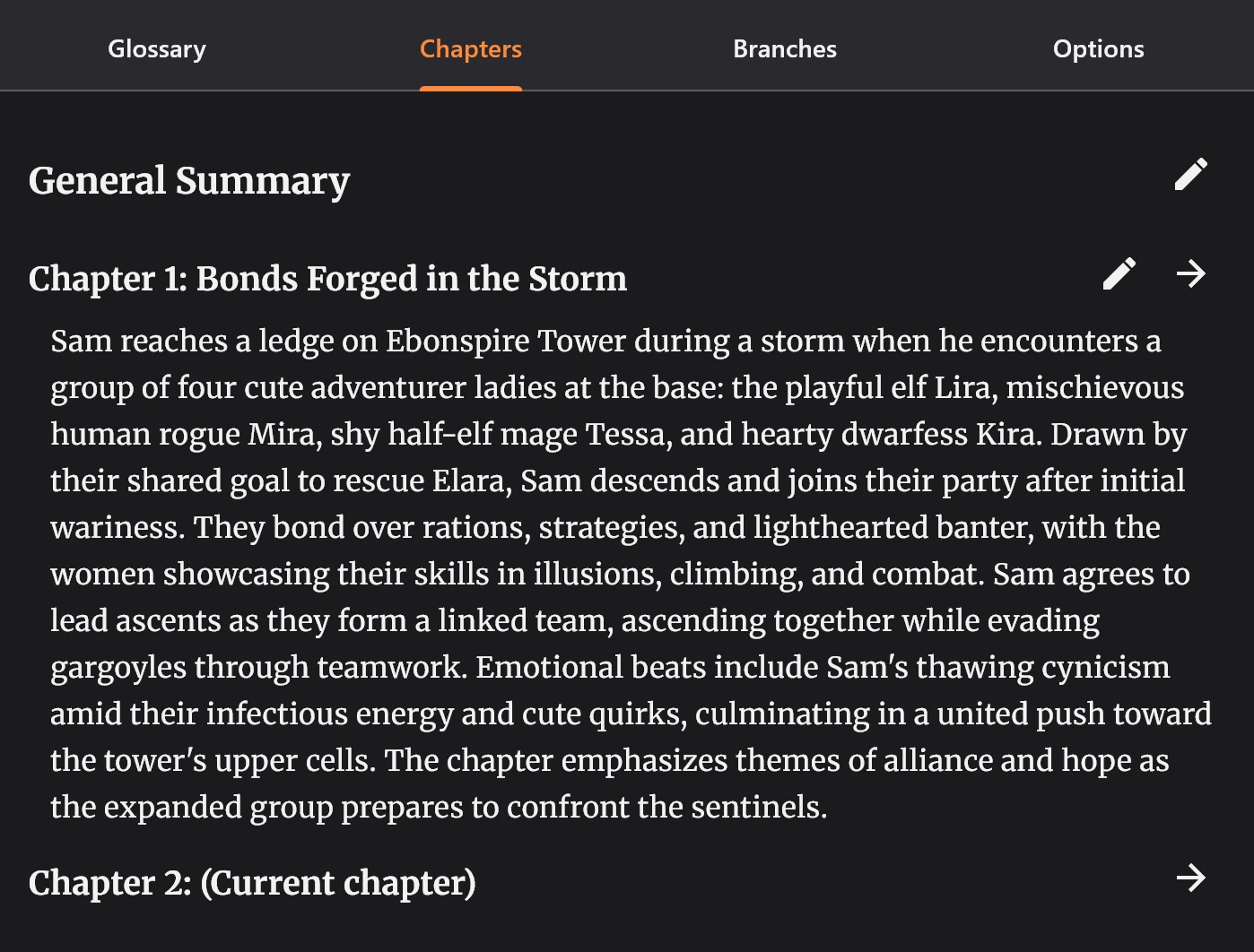 Chapter management interface.