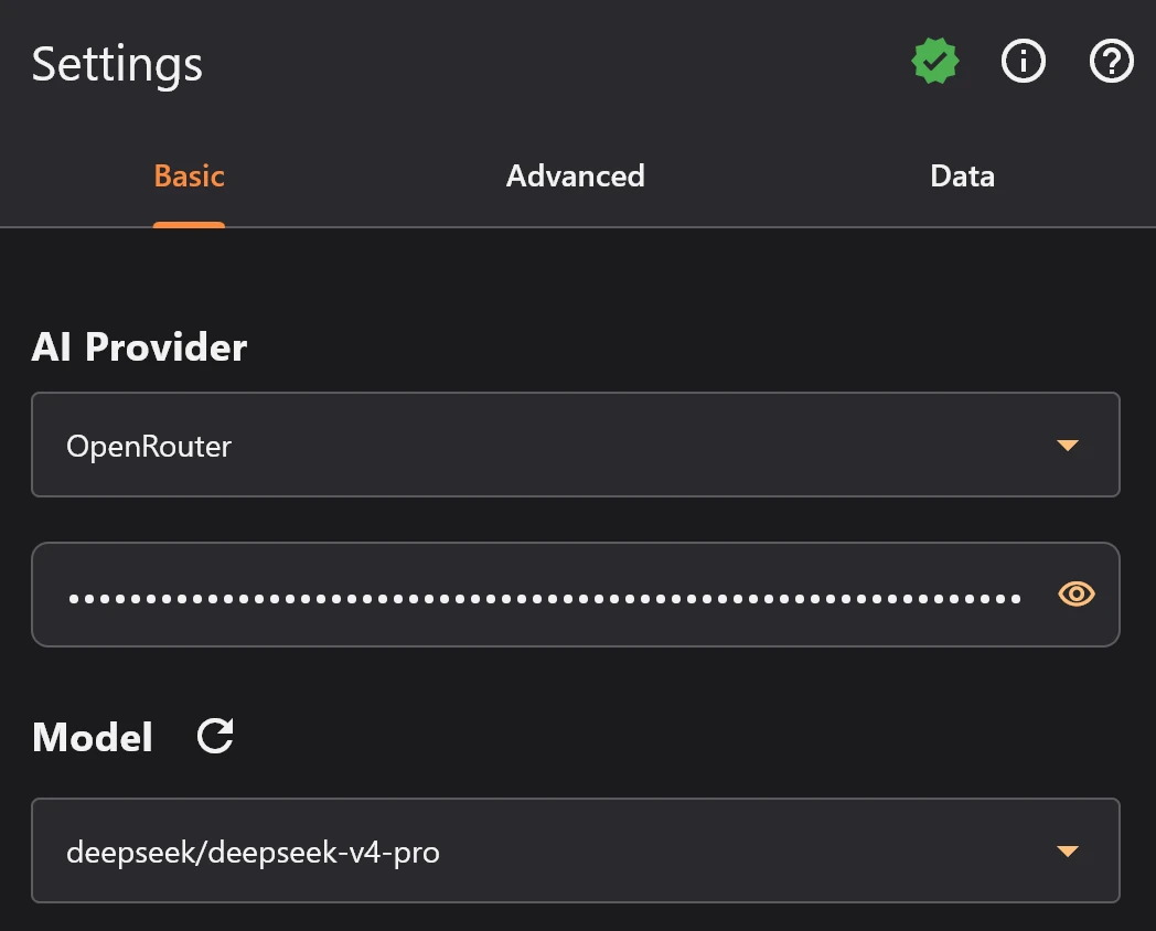 AI provider selection menu.
